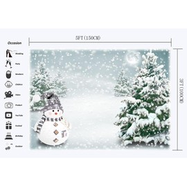 Haosphoto Merry Christmas Backdrop 5X3FT Snowman Vinyl Backdrops Heavy Snow Rural Winter Wonderland Pine Forest Xmas Photography Background for Happy New Year's Eve Party Photo Studio Props PD185