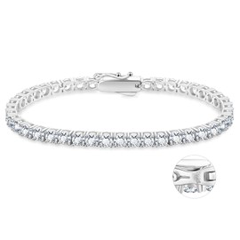 KRKC&CO Tennis Bracelet 925 Silver for Women, 3/4 mm Tennis Bracelet White Gold 14K Gold Coated, Zirconia Crystal Bracelet Iced Out, Birthday Gift for Women Girls [Size 16.5-20.3 cm], Sterling Silver,