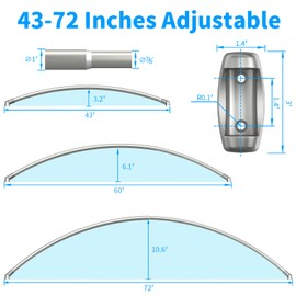 BATHDESIGN Curved Shower Curtain Rod - 43-72 Inches Adjustable, Rustproof Round Shower Curtain Rod, Aluminum, Curved Shower Rods for Bathroom, Bowed Shower Curtain Rod, Need To Drill, Nickel