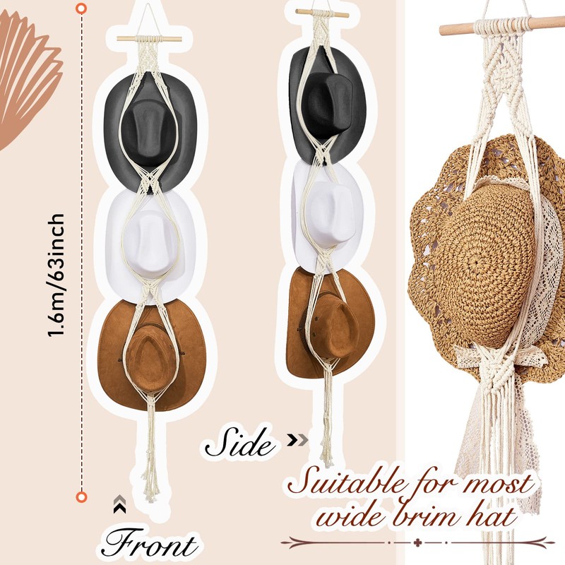 Yulejo Macrame Hat Hangers Boho Hat Rack for Wall Western
