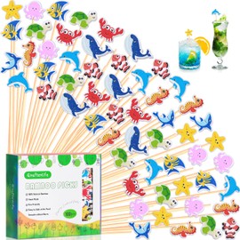 Under The Sea Cocktail Picks Ocean Fish Decoration Toothpicks Drinks Fruit Dessert Sticks Food Sandwich Appetizer Charcuterie Skewers, for Kids Birthday Baby Shower Sea Animals Themed Party Supplies