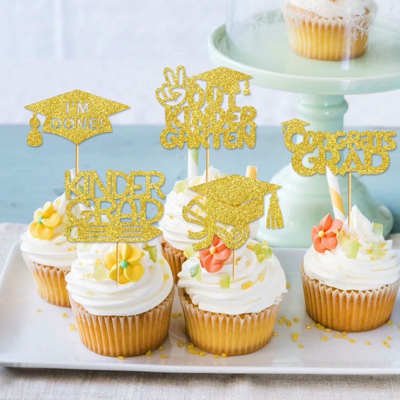 24Pcs Gold Kindergarten Graduation Cupcake Toppers Kindergarten Graduation Cupcake Picks