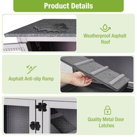 Joyqinchen Rabbit Hutch Indoor, 36'' Bunny Hutch Outdoor, Mobile Rabbit Cage with Wheels, 2-Story Bunny Cage with 2 Pull Out Trays, Wooden Guinea Pig Cage (Grey)