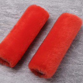 2 Pack Genuine Plush Fuzzy Sheepskin Wool Car Seat Belt Should Pads, Auto SeatBelt Strap Covers, Soft Neck Cushion Protector(Tangerine)
