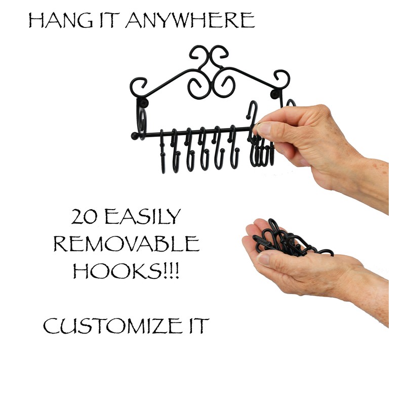 ARAD Scrollwork Design Wall Mounted Black Metal Jewelry Storage Organizer