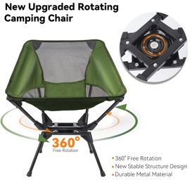 THALLIKE [2025 New 360° Swivel Camping Chair for Adults, Portable Folding Chair with Cup Holder,Compact Backpack Chair,Lightweight Outdoor Chair for Travel, Fishing, Hiking, Beach