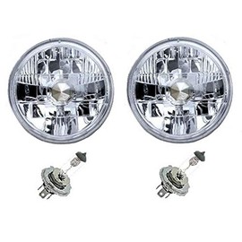 OCTANE LIGHTING 7" Halogen 6V Headlight Diamond Cut Crystal Clear Headlamp Bulbs H4 6 Volt Pair