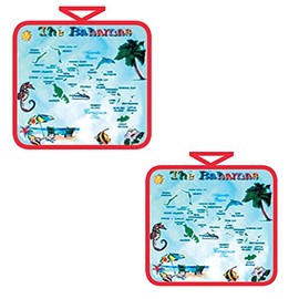 Pot Holders Bahamas Islands Souvenir Gift Set of 2-100% Cotton - Bahama Bimini, Andros, Freeport Souvenirs Gift