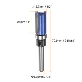 Sourcing Map 2pcs 1/4" Shank 1" Cutting Length 1/2" Cutting Dia Flush Trim Router Bit with Top Bearings for Woodworking