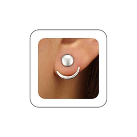 Jugielu Boho Crescent Moon Ear Jacket Earrings Silver Sun Moon Disc Earrings Coin Disc Stud Earrings Moon Front Back Earrings Jewelry for Women