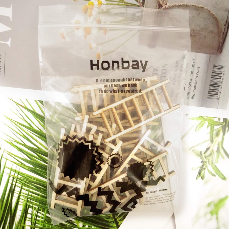 HONBAY 20PCS Wooden Mini Ladders Fairy Garden Accessories for Dollhouse