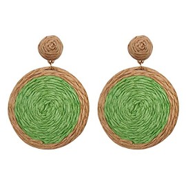 Bohemian Woven Straw Wicker Raffia Rattan Dangle Earrings Geometric Circle Round Statement Drop Earrings for Women Girls Summer Beach Boho Jewelry, rattan, rattan
