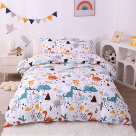 JSD Dinosaur Kids Duvet Cover Set Twin Size, 2 Piece Soft Printed Microfiber Bedding Comforter Cover with Pillow Sham Zipper Closure