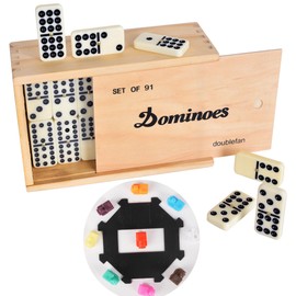 Dominoes Set for Adults, Dominoes Set Double Twelve, Double 12 Professional Domino Tiles with Spinner in Wooden Box, Domino Set 91Tiles with Natural Wooden Case