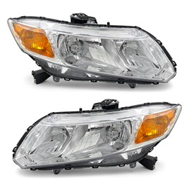 AXLAHA Headlights Assembly for 2012 2013 2014 2015 Honda Civic Sedan 4dr - Chrome Housing, Amber Reflector - Headlamp Replacement for 2012-2013 Civic 2Dr Coupe - Driver and Passenger Side