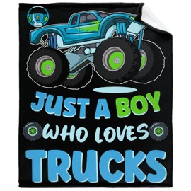 Just A Boy Who Loves Trucks Throw Blanket Lightweight Blanket Gift for Girls Boys Soft Funny Animal Blanket for Bed Couch Sofa Chairs—All Season 40''x50'' for Kids/Children