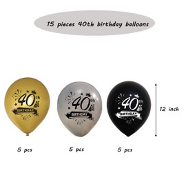Jwssor 40th Balloons,40th Birthday Balloons,15pcs Black Gold Silver Balloons,40th Birthday Decorations for Men Women