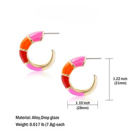 Colorful Chunky Hoop Earrings for Women Gold Plated Statement Summer Earrings Trendy, Acrylic, Abalone
