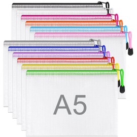 A5 Plastic Wallets Folders - 12PCS A5 Zip Wallets Plastic Zip Lock Bags Document Wallets File Folders Waterproof Travel Storage Pouch for Homework, Receipts, Cosmetics, School & Office Supplies