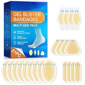 Gel Blister Bandages for Feet 21 Pcs Multi Size - Minimizes Rubbing & Friction, Water & Sweat Resistant, Individually Wrapped for Convenient, Hygienic Use on The go