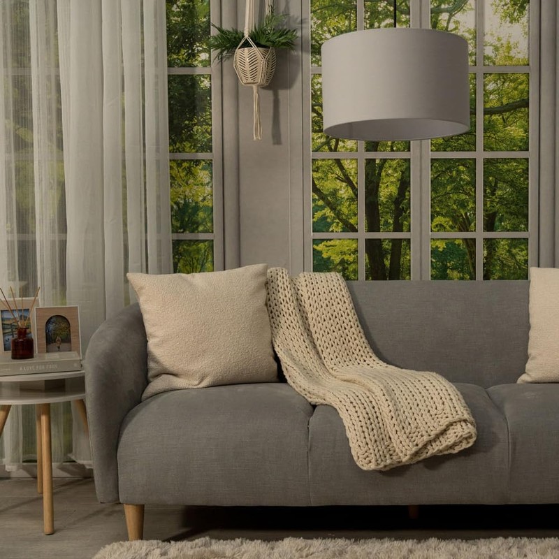 MiniSun | Medium Modern Grey Fabric Drum Light Shade |