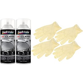 Sherwin-Williams Company, Duplicolor 1K Clear Extreme Gloss Finish Spray Paint (12 oz) Bundle with Latex Gloves (6 Items)