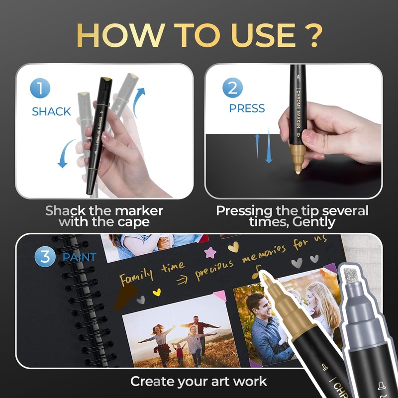 Liquid Gold Metallic Paint Pen - 2 Pack Reflective Mirror