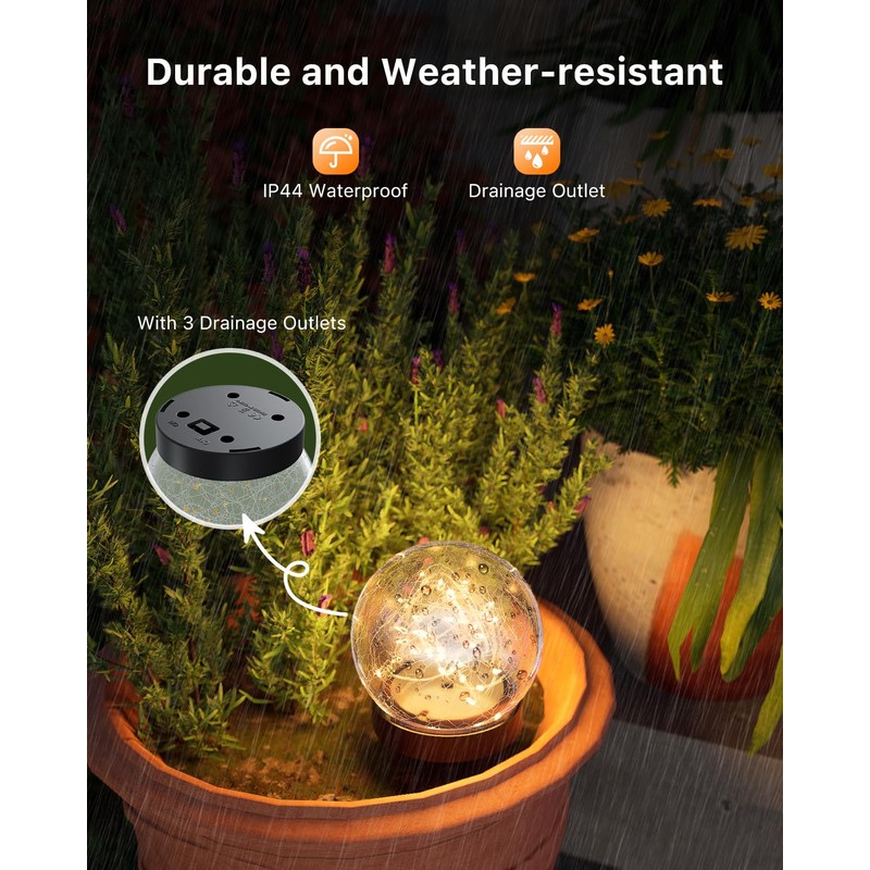 4 Pack Warm White Solar Powered Cracked Glass Globe LED