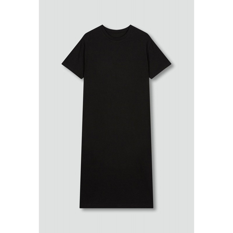 JAJU Smart Cotton Short-Sleeve Lounge Dress_Black