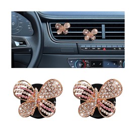 KHGUZ Bling Car Vent Clips, 2PCS Crystal Rhinestone Butterfly Vehicle Air Conditioning Outlet Clamps, Diamond Sparkling Ventilation Charm Decoration, Universal Automotive Accessories (Pink/White)
