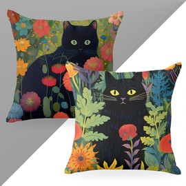 2 PCs Pillow Covers 18x18, Garden Cat Throw Pillow Covers, Cat Decor for Cat Lovers, Pillow Cases Cat Lover Gifts Decorative Pillow Protectors Living Room Nursery Office Home Decor for Cushion Car Bed
