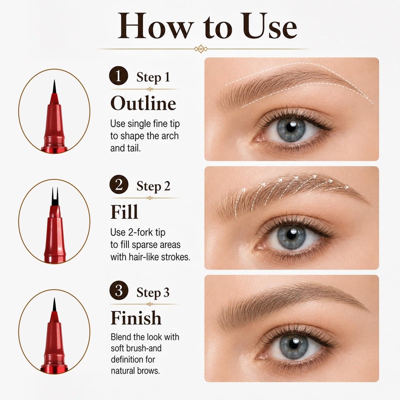 Eyebrow Pencil for Women, Dual-Ended Microblading Eyebrow Pen with 2-Fork
