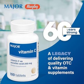 MAJOR- VitaminC 250 mg Comprimidos de Ácido Ascorbico, 100 CT Paquete de 2
