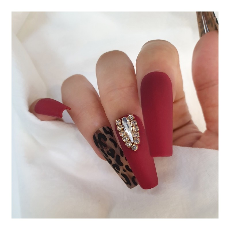 Point leopard handmade nail tips - Natural / 포인트 호피