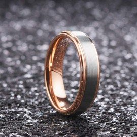 King Will DUO Unisex 6mm 18k Rose Gold Plated Tungsten Carbide Ring Two Tone Wedding Band 12.5
