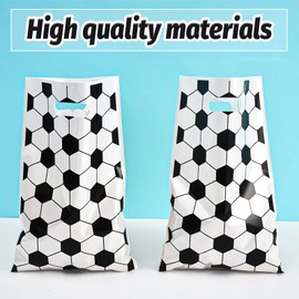 Zi Lan 50pcs Soccer Gift Bags with Handles, Plastic Goodie Bags for Boys Kids Teens Games Sports Events Soccer Theme Party Decorations Supplies