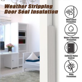 19.6 FT Door Frame Adhesive Weather Stripping Seal Strip PU Foam, PE Cover, Easy Installation for Door or Window Gap, Sound Heat Insulation, Dust Water Moisture Prevention (19.6ft, White，Adhesive)