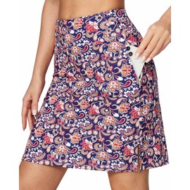 Heathyoga - Falda larga hasta la rodilla para mujer, faldas de golf para mujer, faldas largas con bolsillos, falda de tenis, Azul (Blue Print), M