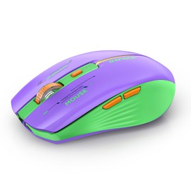 RAPIQUE Bluetooth Wireless Mouse - (BT1/BT2+USB Receiver) Dual Mode, Rechargeable, Quiet Click, Multi-Device Compatibility for Laptop, Computer, MacBook, Tablet (Purple and Green)