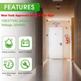 Garrini New York Approved Letter 8" Exit Sign Emergency Light Recessed Housing Single and Double Face Optional, Replaceable Acrylic Panel, UL Certified GRMSEL-200