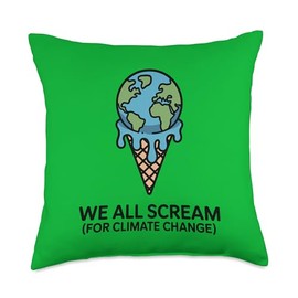 We All Scream For Climate Change Hot Ice Melting Cream Globe Throw Pillow