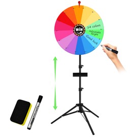 Yudlto 24-inch Spinning Prize Wheel - Adjustable Height 25.5"-65" with Stand, Storable Wheel of Fortune Game, 14 Color/Slot Prize Spinner for Parties, Family Gatherings & Office Events