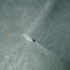 Teal Green Blue Bronze Metallic Faux Plaster Textured Contemporary Wallpaper 3D