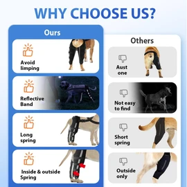 Double Dog Knee Brace for Torn Acl Hind Leg, Double Dog Leg Sleeve,Acl Brace for Dogs Rear Leg for Support, Built-in Hard Metal Spring Support, Outer Night Reflective Strip, Adjustable Strap (Large)
