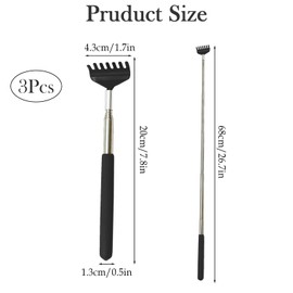 Pack of 3 Black Back Scratchers, Scratching Hand Back Scratcher, Back Scratcher, Test Winner Stable & Extendible, Telescopic Rod with Wide Scratching Hand Against Itching Massager as Back Crawler
