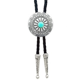SELOVO Genuine Leather Native American Celtic Coin Bolo Tie Turquise Stone