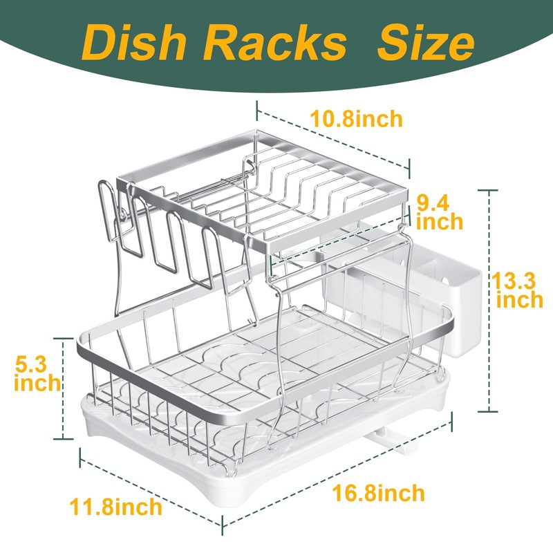LIYI Dish Drying Rack,Large Dish Rack for Kitchen Counter,2-Tier Dish