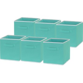 Simple Houseware Foldable Cloth Storage Cube Basket Bins Organizer, Turquoise (11" H x 10.75" W x 10.75" D) - 6 Pack