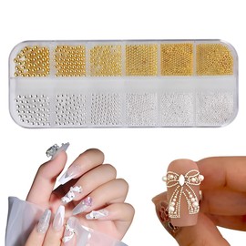 JUGUTA Nail Art Beads Micro Caviar for Nails, Mini Caviar Rhinestones, Micro Beads Decor Nail Charms Gold (Gold, Silver)