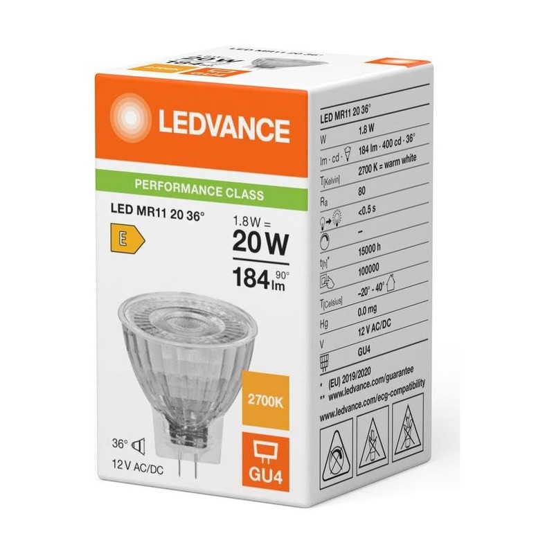 LED MR11 1.8W (20W Equivalent) GU4 12V 2700K 36 Degree